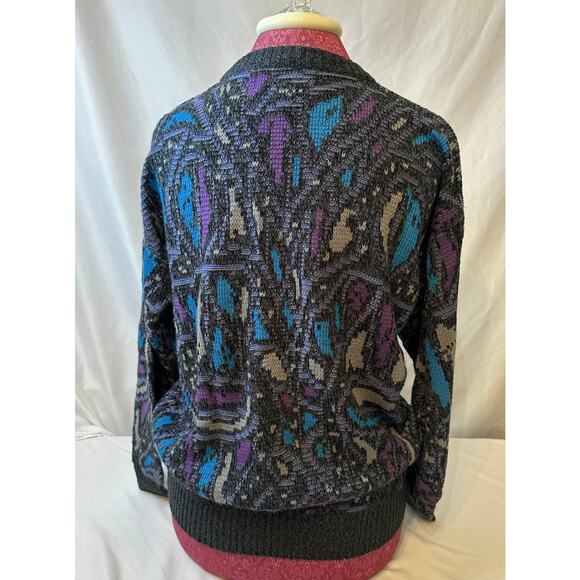 Vintage 80/90s MichaelGerald Crewneck Sweater Abstract Design Blue Purple Large - Picture 3 of 5